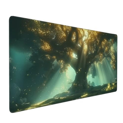 Large Extended Gaming Mouse Pad with Stitched Edges, (35.4X15.7In) Durable Non-Slip Natural Rubber Base, Waterproof Computer Keyboard Pad Mat for Esports Pros/Gamer/Desktop/Office/Home (A) - color: A