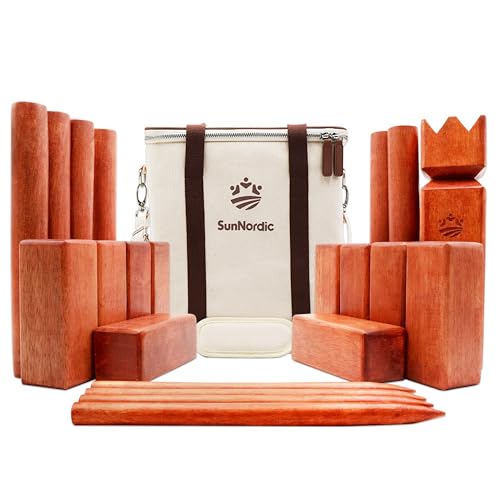 SunNordic Kubb Yard Game Set, Garden Rubber Wood Outdoor Tossing Game with Canvas Carry Bag, Giant Viking Outdoor Chess Game for Kids, Adults & Backyard Lawn - color: Red Brown (Garden), style: Garden Grade