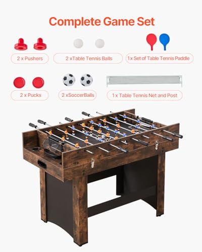 VEVOR 3-in-1/4-in-1 Combo Game Table Set, 48"/54" Air Hockey, Ping Pong & Foosball Combo, with Pucks & Pushers, Multi Combination Table for Family Game Room or Office - style: 3-in-1