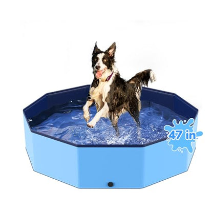 47'' Foldable Dog Pet Bath Pool, Heavy Duty Non-Slip Kiddie Pool, Plastic Pet Wading Pool for Puppy Small Medium Large Dogs, Indoor and Outdoor Kids Pet Dog Bathtub - size: L - 47*12 IN - 90 Gal