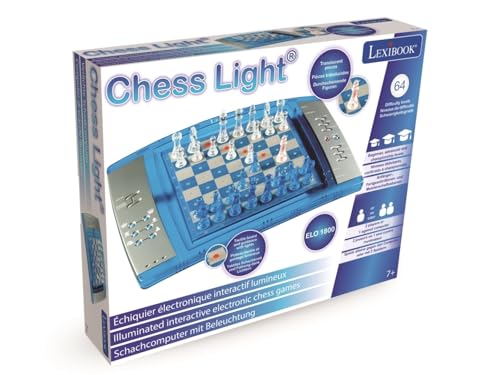 Lexibook ChessLight®, Electronic Chess Game with Touch-Sensitive Keyboard and Light and Sound Effects, 32 Pieces, 64 Levels of Difficulty, Battery or Plug, Blue/Grey, LCG3000 - style: LCG3000