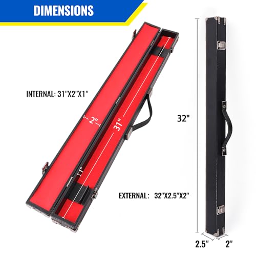 GSE Games & Sports Expert Billiard Pool Cue Stick Hard Box for 2-Piece Pool Cue Stick, Billiard Carrying Case Holds 1 Butt and 1 Shaft - color: Red