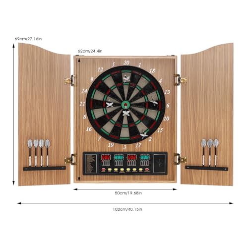 Electronic Dartboard Cabinet Combo Pro Size Large Auto-Scoring Cricket Display Extended Dart Catch Area 16 Player Multiplayer, Dartboard Cabinet with Soft Tip Darts and Power Adapter