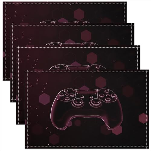 Erosebridal Boys Gaming 4 PCS of Placemats 12x18 Game Controller Place Mat for Dining Table Modern Joystick Non Slip Table Mats Claret Honeycomb Hexagon Spots - color: Claret