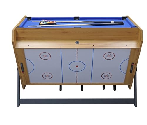 3-in-1 Game Table with Rotating Design, Including Billiards, Table Football, and air Hockey Table, for Indoor Entertainment Center - color: Wood color