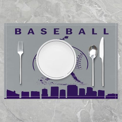 Erosebridal Baseball Placemats Set 4 Piece Softball Place Mat Sports Games Placement Mats Athlete City Silhouette Table Mats for Dining Table Setting, Grey Purple - color: Grey Purple