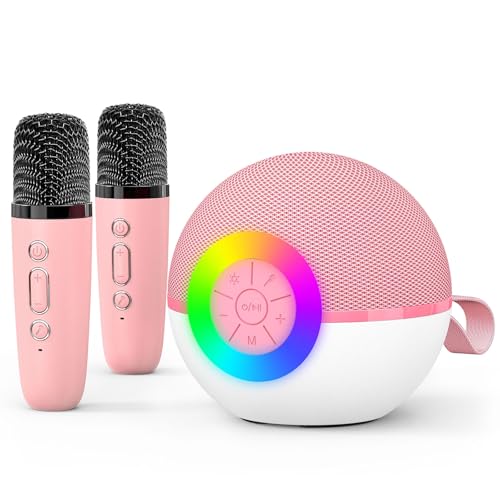 goopow Mini Karaoke Machine Speaker for Kids Adults, Portable Bluetooth Microphone Song Toys with LED Light, Best Chritmas Birthday Festival Gift for 3 4 5 6 7 8+ Year Old Girls Boys (Pink-2MIC) - color: Pink-2Mic