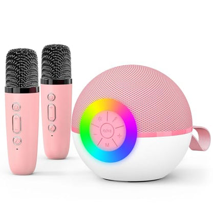 goopow Mini Karaoke Machine Speaker for Kids Adults, Portable Bluetooth Microphone Song Toys with LED Light, Best Chritmas Birthday Festival Gift for 3 4 5 6 7 8+ Year Old Girls Boys (Pink-2MIC) - color: Pink-2Mic