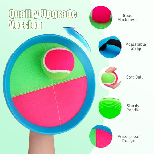 Toss and Catch Ball Game Set, 4 Paddles and 4 Balls Outdoor Paddle Catch Game for Kids, Backyard Beach Pool Yard Toy, Summer Birthday Gift for Boys Girls Ages 4-12 - color: Green Blue+pink Green