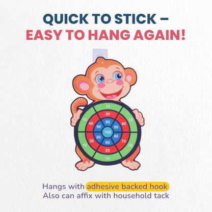 Crossbow & Ball Target Game - Fun Kids Dart Board for Indoor Play Includes 6 Hook & Loop Sticky Balls and Monkey Target for Boys and Girls 6-12 - Sticky Ball Dartboard - Dart Game