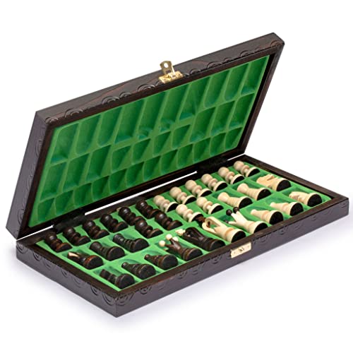 Husaria European International Chess Wooden Game Set, King's Continental - 13.8 Inches Medium Size Chess Set with Handcrafted Chessmen and Felted Folding Board - size: 13.8 Inches
