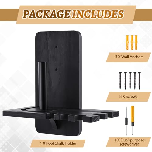 Geelin Wall Mounted Cone Chalk Holder, Wood Pool Hand Chalk Holder with 5 Cue Grooves, Billiards Pool Table Accessories, Billiard Room & Bar(Black,Classic Style) - color: Black, style: Classic Style