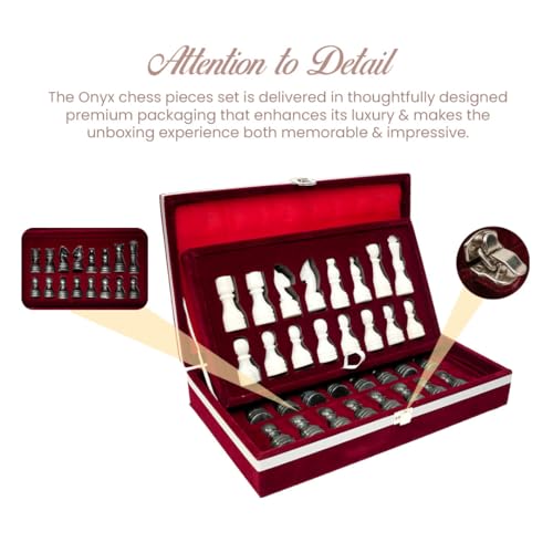 Handcrafted Premium Marble Chess Pieces Set Elegant 32-Piece Replacement for 12-15 Inch Chess Boards with Storage Box (Black and White) - color: Black and White