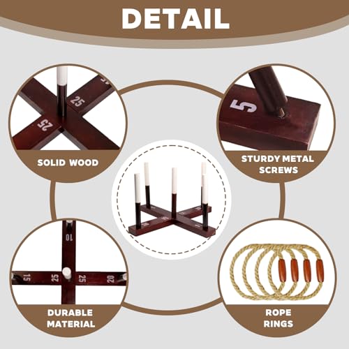 Outdoor Yard Games, Ring Toss Games for Adults and Family, Wood Ring Toss Game for Backyard, Camping,Party