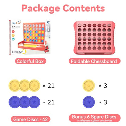 Pup Go 4 in a Row Game, Connect & Win Four in a Row Board Game, Portable 2-Player Strategy Games for Travel, Gift for Girl Age 3 4 5 6 7 8-12, Family Games Foldable Design with 6 Spare Discs Pink - color: Pink