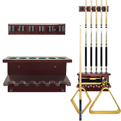 Pool Cue Rack Wall Mount Holder for 6 Sticks - Billiard Table Accessories Organizer, Burgundy - color: Burgundy