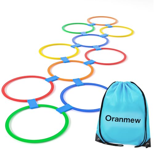 Hopscotch Rings, 1-Set – 10 Round Hoops (11-inch) + 15 Connectors, Agility Rings for Kids, Builds Gross Motor Skills, Preschool & Kindergarten PE, Indoor/Outdoor Playground Obstacle Course - style: 11" Hoop – 1 Set