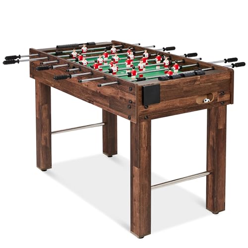Best Choice Products Foosball Table for Kids and Adults, Game Room Soccer Game Table w/ 2 Balls, 2 Cup Holders, Ergonomic Handles, Chrome Finished Metal Bars - color: Walnut