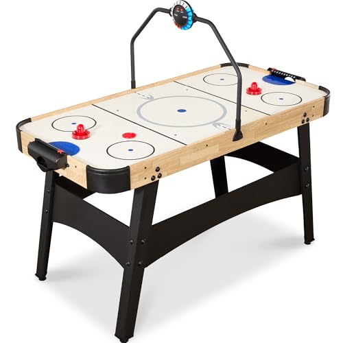 Best Choice Products LED 54 Inch Air Hockey Game Table w/Light-up Scoreboard, Powerful Motor, AC Outlet. Includes 2 Pucks, 2 Pushers - color: Natural