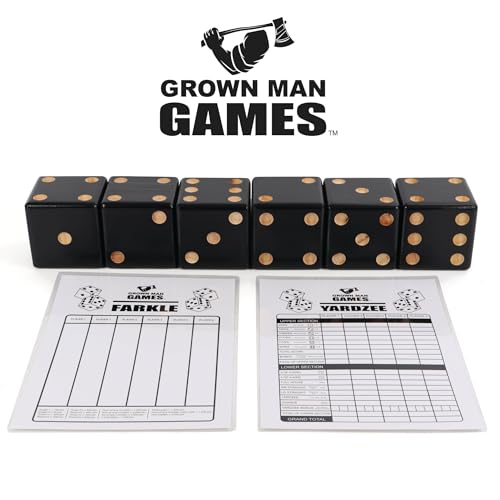 Grown Man Games Yard Dice - Yardzee - Yard Farkle/Yardkle - Large Lawn Dice - Giant Wooden Dice Lawn Game - Indoor/Outdoor Game for Adults