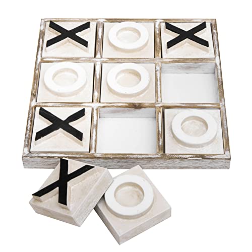 JEVERGN 12.6" Large Wooden Tic Tac Toe Game, Rustic Coffee Table Game, Wood Farmhouse Tic Tac Toe Board Game Decor, Family Games for Adult & Kids, Whitewashed - color: Whitewashed