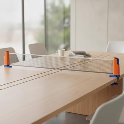 Retractable Table Tennis Net Set, Portable Nylon Ping Pong Net for Flat Surfaces, Damage-Free Setup - color: Orange