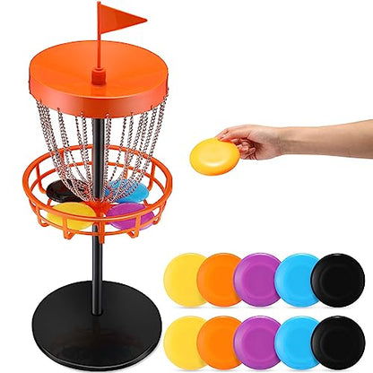 Lenwen 29 Inches Mini Disc Golf Baskets with 10 Flying Discs, Kids Mini Golf Starter Set, for Games Beach Indoor Outdoor Yard