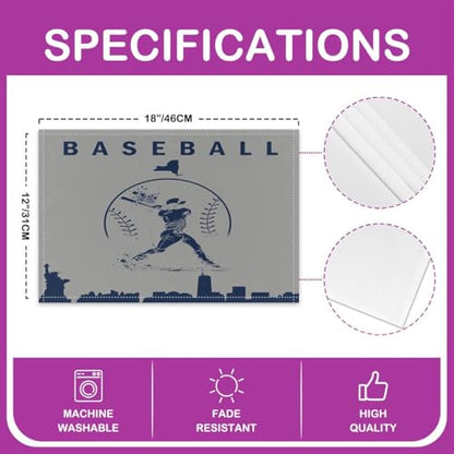 Erosebridal Baseball Place Mat Set of 4 Softball Placement Mats Sports Games Placemats Athlete City Silhouette Table Mats for Kitchen Dining Table, Grey - color: Gray