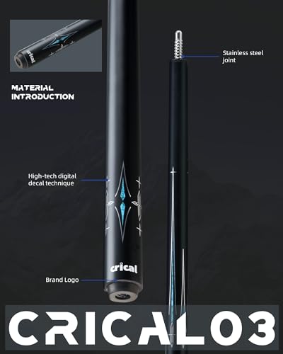 CRICAL Carbon Fiber Pool Cue Stick 58" Billiard Cue Sticks Professional Low Deflection Pool Sticks with 3/8 * 8 Pin Joint and 12.5mm Tip - color: 014-CL03 set