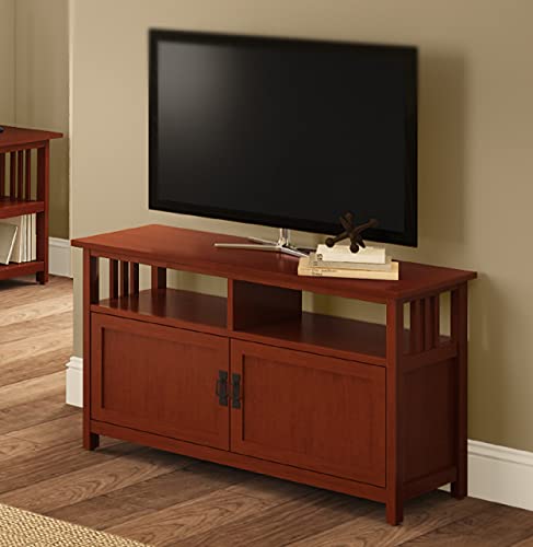 Alaterre Furniture Mission TV Stand with Open Shelves and 2 Cabinet Doors – Classic 42” Wood Media Console for TV, Gaming Consoles & Video Equipment in Living Room or Bedroom (Cherry)