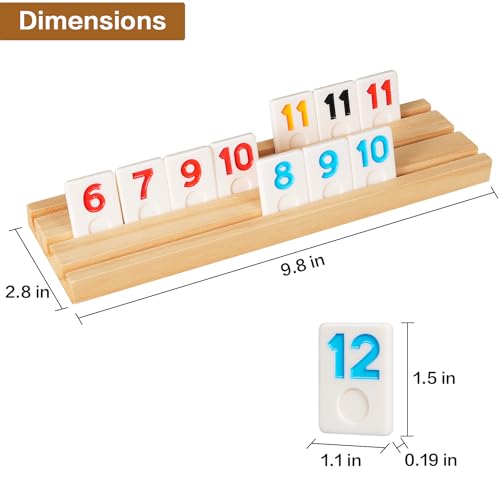ELONGDI Rummy Cube Game Set with 4 Wooden Racks,106 Rummy Tiles and Portable Case,Classic Travel Board Games for Family Adults and Kids