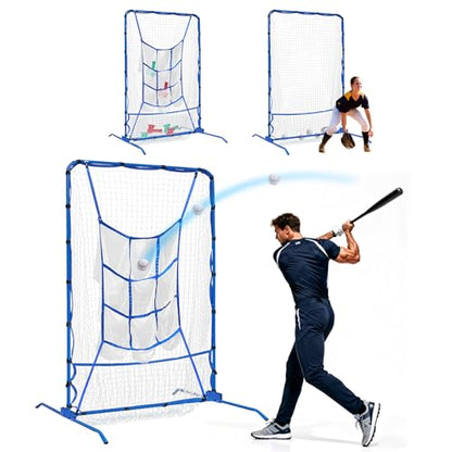 6FT Baseball Pitching net, 9-Pocket Pitcher Net with Strike Zone, Adjustable Height Target Throwing Trainer, Baseball Softball Practice Net with Carry Bag for Beginners/Professionals Outdoor Indoor