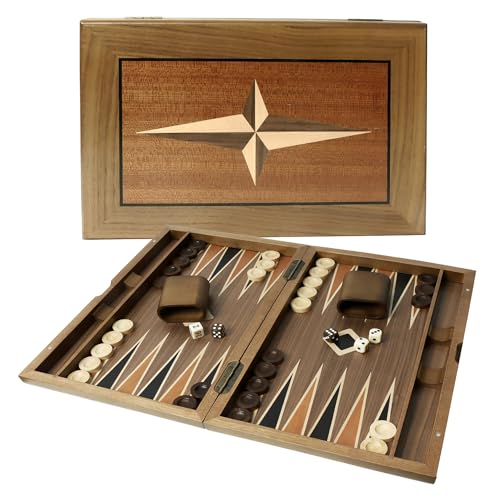 GSE Games & Sports Expert Premium Wooden Folding Inlay Backgammon Board Set, Classic Traditional Strategy Board Games (Star- 17 Inches) - color: Wood-star, size: Medium