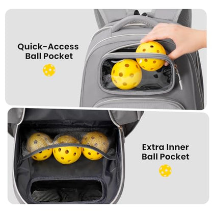 YOREPEK Large Pickleball Bag Backpack,Hold 4 Paddles with Padded Protection | 10 Pockets with Separate Shoe Compartment for Pickleball Accessories, Organized Pickleball Bags for Women Men on Game Day
