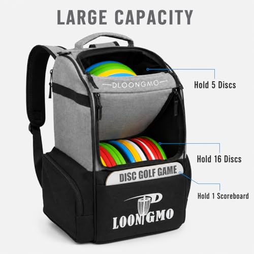 Disc Golf Bag, Durable Disc Golf Backpack Holds 22+ Discs, Large Capacity with Multiple Storage Pockets - color: Grey