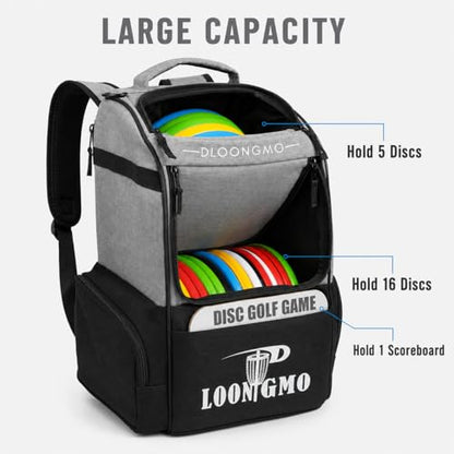 Disc Golf Bag, Durable Disc Golf Backpack Holds 22+ Discs, Large Capacity with Multiple Storage Pockets - color: Grey