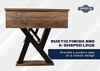 American Legend Kirkwood 9’ Shuffleboard Table with LED Rails, Bowling Game Set, Rustic Wood Finish & Accessories Included