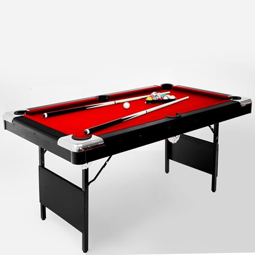 Space-Saving Portable Folding Pool Table Set – Billiards & Snooker Table with Complete Accessory Kit, Sturdy Steel Frame – Ideal for Family Game Room or Adult Rec Rooms - color: Red, size: 7FT