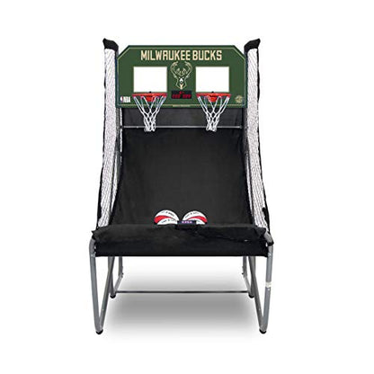 Pop-A-Shot - Home Dual Shot Arcade Basketball Game with NBA Graphics l Sensor Scoring l 16 Game Modes l 7 Balls l Foldable Storage l for All NBA Fans - style: Milwaukee Bucks