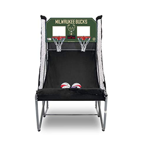 Pop-A-Shot - Home Dual Shot Arcade Basketball Game with NBA Graphics l Sensor Scoring l 16 Game Modes l 7 Balls l Foldable Storage l for All NBA Fans - style: Milwaukee Bucks