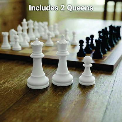 Staunton Chess Pieces Half Set, 17 White Pieces, 3.75" King | Made in USA - color: White