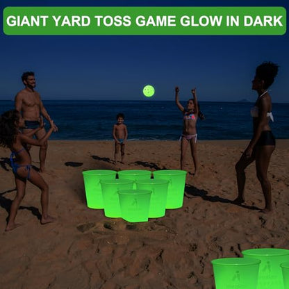 Aivalas Yard Pong Outdoor Games Glow Set in Dark, Giant Yard Pong Game for Adults and Family with 12 Buckets, 4 Balls and a Carrying Bag, Giant Pong for Beach, Camping, Lawn and Backyard - color: Green Glow in Dark