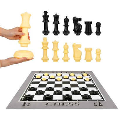 ELONGDI Giant Outdoor Chess Set Oversized Plastic Chess Pieces with Bases Lightweight 71" Chess Mat Floor Games for Kids and Adults - 9.8 Inches Tall King & Storage Bins with Lids