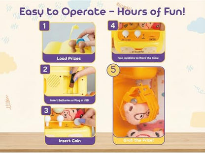 Claw Machine for Kids - Mini Arcade Game - Vending Machine - Candy Grabber Toys - Silent Mode, Lights, USB - Plush Toys & Easter Eggs, Surprise Stickers - Fun Gift for Kids, Boys & Girls (Giraffe) - style: Giraffe