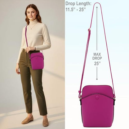 Solene Small Crossbody Bag with Gold Hardware, Mini Shoulder Purse with Adjustable Strap - color: Fushia