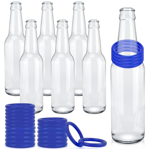 30 Pcs Ring Toss Game Carnival Game Set Include 24 Plastic Throw Rings and 6 Glass Bottles for All Occasions and Events, Summer Backyard Fun, Beach, Carnival Party Favor - color: Blue, size: 1.57"