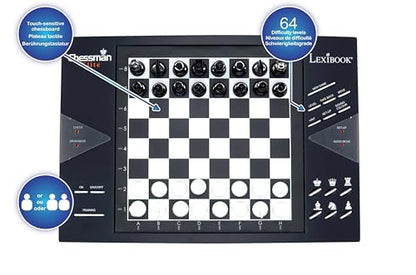Lexibook, Chessman® Elite, Interactive Electronic Chess Game +, 64 Levels of Difficulty, LEDs, Family Child Board Game, Black/White, CG1300 - style: CG1300
