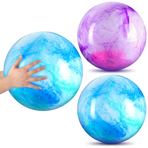 Deekin 2 Pcs 15 Inch Marbleized Bouncy Balls Large Inflatable Rubber Sensory Ball for Playground Outdoor Water(Blue and Purple) - color: Blue and Purple, size: 15"
