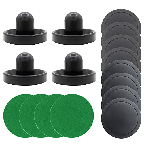 Air Hockey Pucks and Paddles,Black Air Hockey Puck Pusher,Goal Handles Paddles Replacement Accessories for Game Tables (4 Striker 96mm with Pads, 8 Pucks 64mm Thick and Thin)