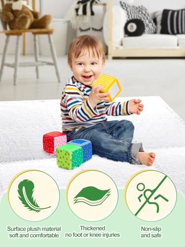 12 pcs Thickened Plush Foam Interlocking Floor Mat, Interlocking Foam Tiles with Edgings for Baby, Soft Anti-Slip Puzzle Area Square Rug Playmat for Children Room Bedroom(11.8", White) - color: White